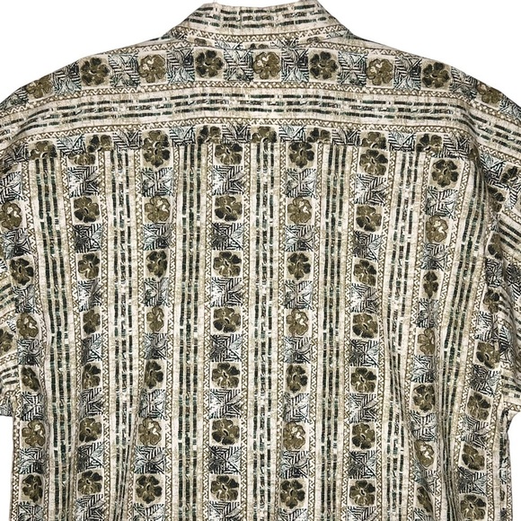 VTG Paradise of the Pacific Hawaiian Shirt XL Tan Floral Print Coconut Button - Picture 7 of 9